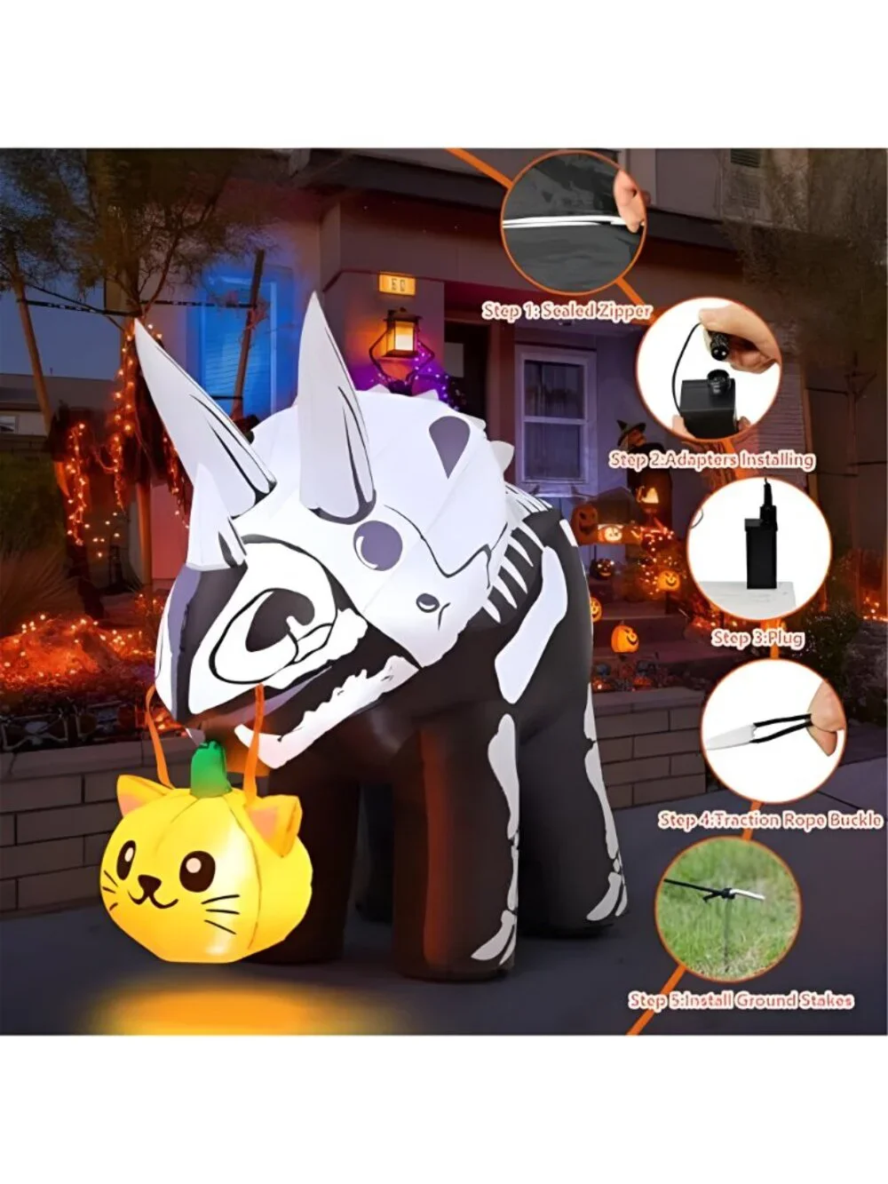 6.5 FT Long Halloween Inflatables Dinosaur Outdoor Decorations Blow Up Yard